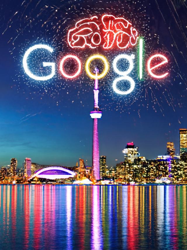 Google logo with 10 facts about the company